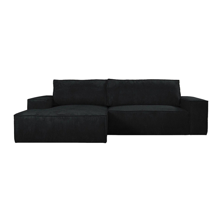 Vente-unique Schlafsofa Amelia in L-Form mit Cord-Bezug, Schwarz, Breite: 267 cm - Bild 2