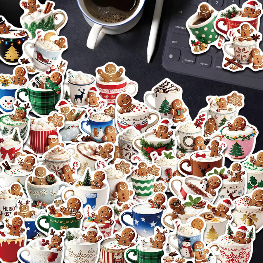 50 Stück Weihnachts Lebkuchenmann Aufkleber für Tassen und Dekoration, Mehrfarbig - Bild 2