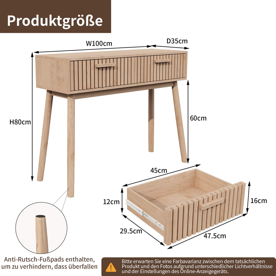 Comanlai Konsolentisch aus Holz mit 2 Aufbewahrungsschubladen, moderner schmaler Flurtisch in Braun für Wohnzimmer und Eingangsbereich - Bild 2