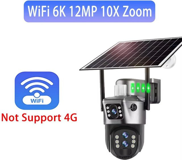 LS VISION Solar Kamera WiFi Outdoor mit 12MP Auflösung, drei Objektiven, 10x Zoom und AI Tracking, PTZ Sicherheitskamera V380 in Weiß - Bild 1