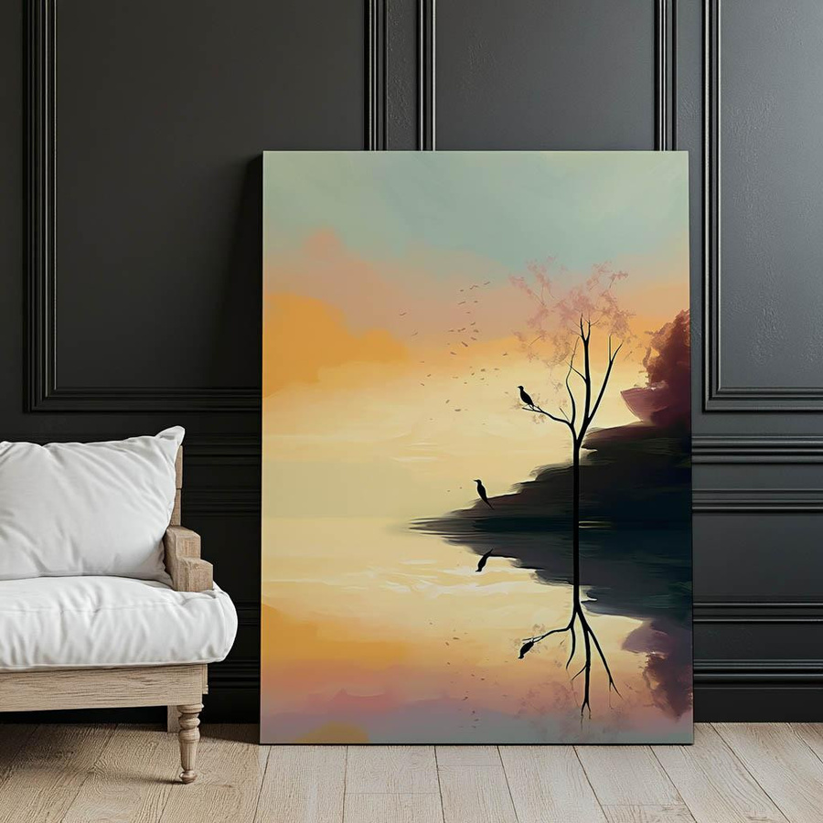 Pastelllandschaft Wandbild von iKable mit Gold Aluminiumrahmen auf mattem Papier, Breite: 40 cm, Höhe: 50 cm - Bild 3