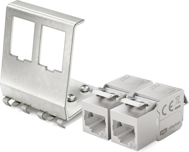 hb-digital 2-Port Hutschienenadapter mit CAT 6a Keystone Modul RJ45 in Silber für Ethernet/LAN - Bild 1