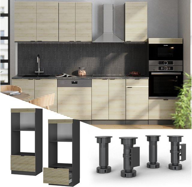Vicco Mikrowellenschrank Fame-Line in Anthrazit und Eiche mit Schublade und Soft-Closing-Scharnieren, Breite: 60 cm - Bild 1