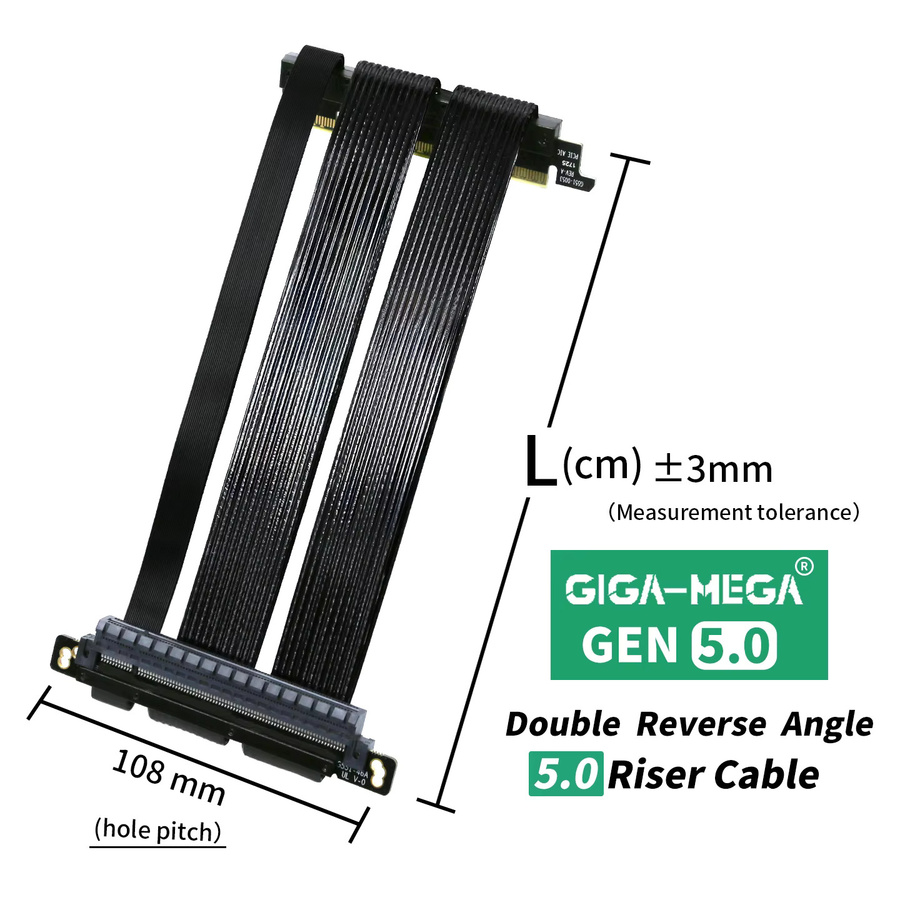 GIGA-MEGA PCIe 5.0 X16 GPU Riser-Kabel Gen5 PCI Express Grafikkarten-Verlängerungskabel in Schwarz für RTX 5090 5080 ITX PC-Gehäuse - Bild 2
