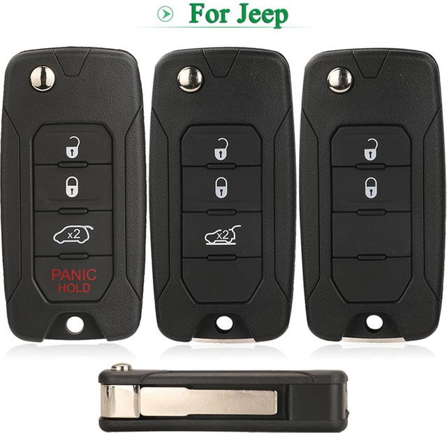Jingyuqin Ersatz-Fernbedienungsgehäuse für Jeep Renegade 2015-2018, zusammenklappbares SIP22-Blade-Fob Gehäuse, Schwarz - Bild 1