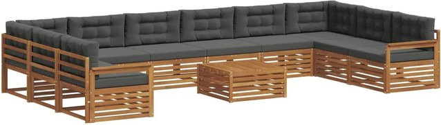 vidaXL Sofagarnitur 11-teilig aus Massivholz Akazie in Natur und Anthrazit mit Latten-Design - Bild 1