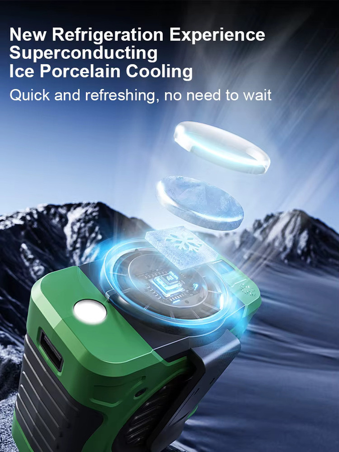Socool Taillenclip-Ventilator mit 8000 mAh Akku, 199 Windgeschwindigkeiten, Digitalanzeige und LED-Beleuchtung, Grau oder Grün - Bild 2