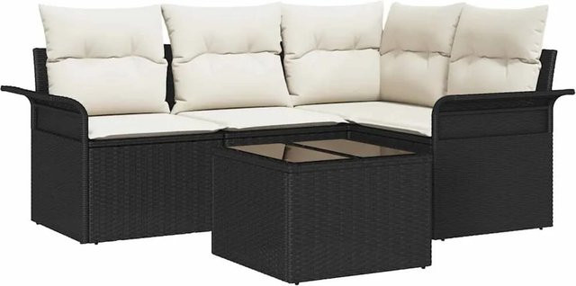 vidaXL Garten-Sofa-Set aus Polyrattan in Schwarz und Beige, 5-teiliges L-Shape Lounge-Set mit 3-Sitzer-Sofa, Eckelement, Couchtisch und Kissen für Garten und Terrasse - Bild 1