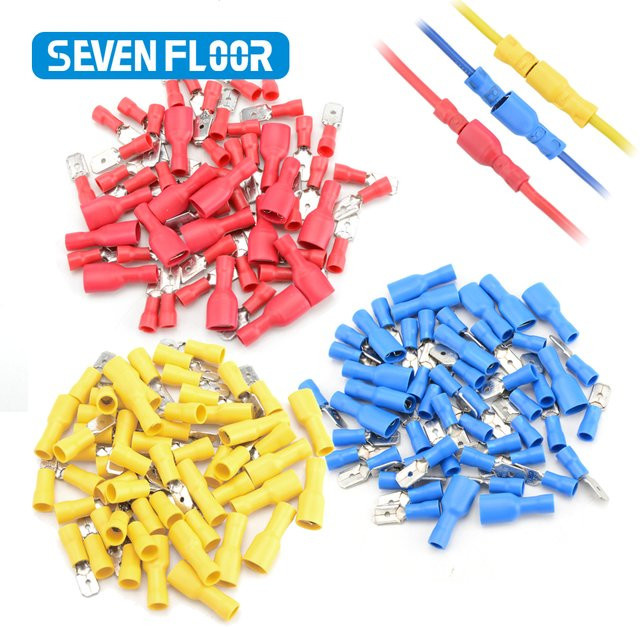 100 Stück Set mit 50 Paar isolierten Crimp-Anschlusssteckern für elektrische Verkabelungen, männlich und weiblich, verschiedene Größen 10–12 AWG, 14–16 AWG und 16–22 AWG - Bild 1