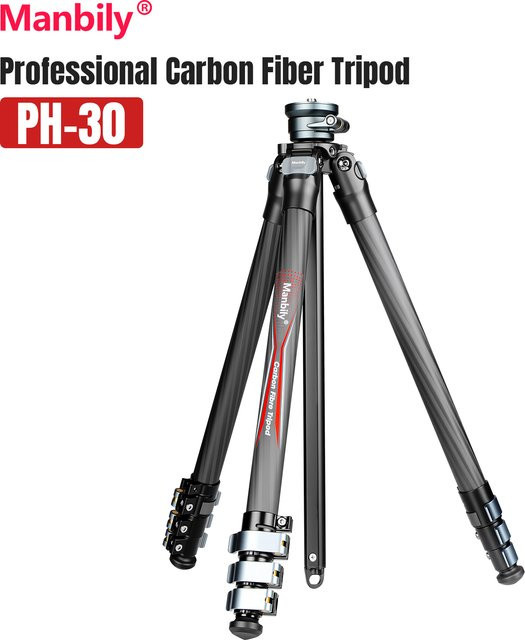 Manbily PH-30 Professionelles Kamerastativ aus Kohlefaser in Schwarz mit 10 kg Traglast für DSLR und Smartphones - Bild 1