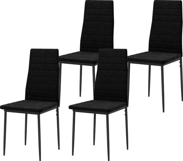 4er-Set HOMCOM Esszimmerstühle in Samtoptik mit Metallbeinen, Polsterstühle ohne Armlehnen, Schwarz, Aosom - Bild 1