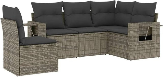 vidaXL 5-tlg Garten-Sofagarnitur in L-Form aus Polyrattan in Grau mit Sitzkissen und Rückenkissen - Bild 1