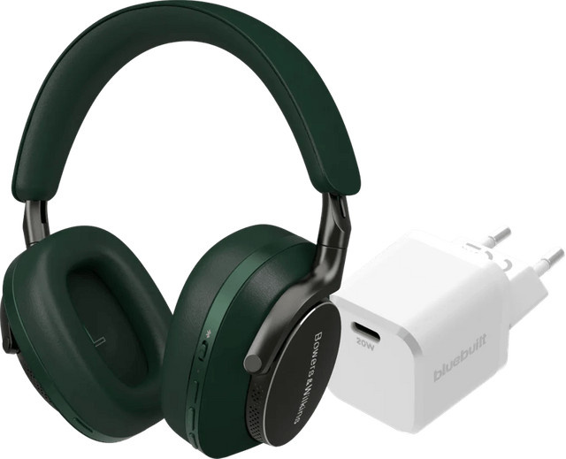 Bowers & Wilkins Px8 Bluetooth Kopfhörer in Grün mit BlueBuilt Power-Delivery USB-C Ladegerät 20 W in Weiß - Bild 1