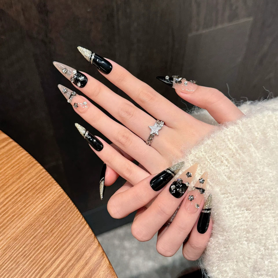 YADORNOS Press On Nails, Schwarz, Glänzend, 10 Stück - Bild 2
