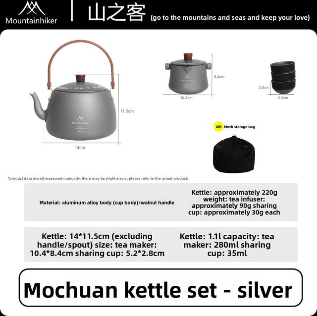 MOUNTAINHIKER Reise-Tee-Set in Silber mit Teekanne, Teetasse und Filter für unterwegs - Bild 1