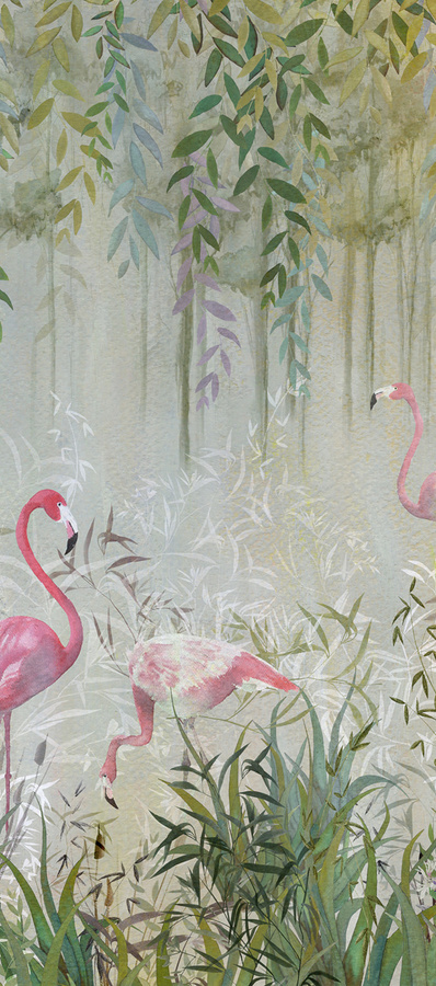 NLXL Mural Flamingo Garden - 03 Drops Wandtattoo im Boho-Stil mit floralem Design in Mehrfarbig - Bild 1
