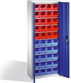 C+P Magazinschrank mit 40 Sichtlagerkästen aus Stahl, Front Enzianblau, Korpus Lichtgrau, H x B x T: 169 x 70 x 30 cm - Bild 1