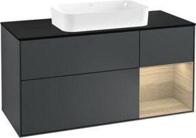 V&B Waschtischunterschrank Finion mit Wandbeleuchtung, Breite: 120 cm, Tiefe: 50,1 cm, Höhe: 50,1 cm, lackiert, mattblau - Bild 1