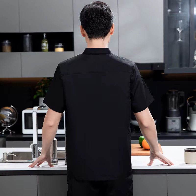 JUNICEJU Professionelle Koch-Arbeitskleidung in Schwarz bestehend aus Oberteil und Mütze für Restaurant und Catering - Bild 2