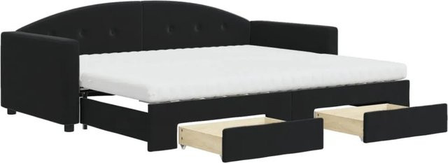 vidaXL Tagesbett ausziehbar mit Schubladen in Schwarz aus Samt mit Polsterung und Schaumstofffüllung B/T/H: 90 x 200 cm - Bild 1