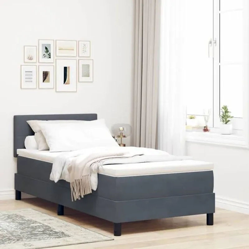 vidaXL Boxspringbett mit Matratze aus Samtstoff in Anthrazit Grau B/T/H: 90 x 190 x 88 cm - Bild 1