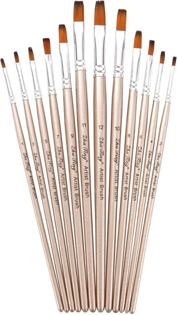 12-teiliges Pinsel-Set von TOMTOP JMS mit flachen Shader-Spitzen aus Nylon in Rose Gold für Künstler, Acryl und Aquarell - Bild 1