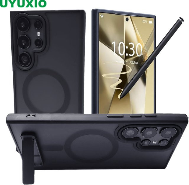 UYUXIO Magnetische Handyhülle mit Ständer für Samsung Galaxy S25 Ultra S24 S23 FE S22 Plus in Schwarz - Bild 1