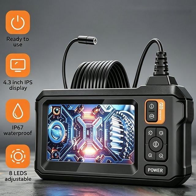 INSKAM 1080P Endoskopkamera mit 4,3 Zoll IPS Display, 8mm Rohr-Boreskop mit 8 LED-Leuchten und IP67 Schutz, Schwarz - Bild 1