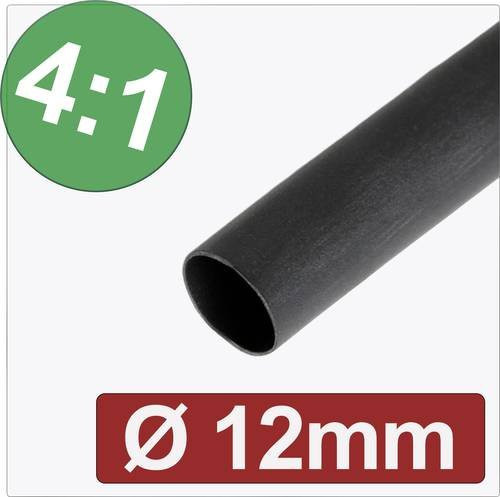 Quadrios Schrumpfschlauch mit Kleber Schwarz 12mm Durchmesser 3mm Schrumpfrate 4:1 Meterware - Bild 1