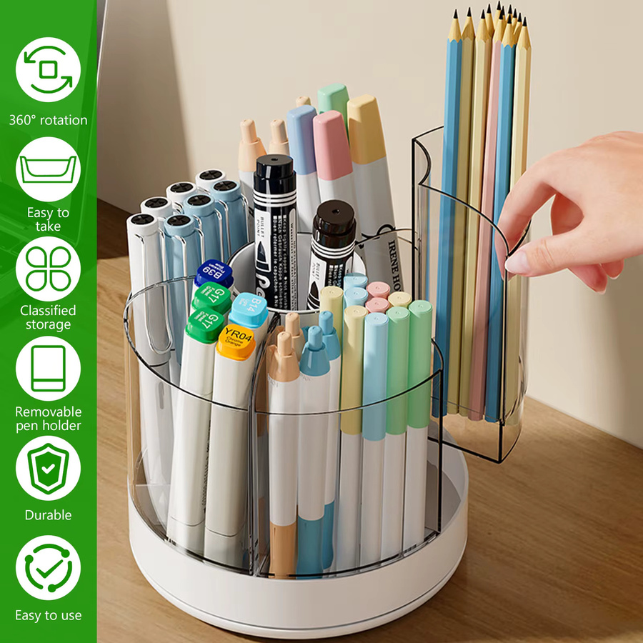 Rotierender Bleistift-Organizer in Weiß mit 6 Fächern und großem Fassungsvermögen für deinen Schreibtisch - Bild 2