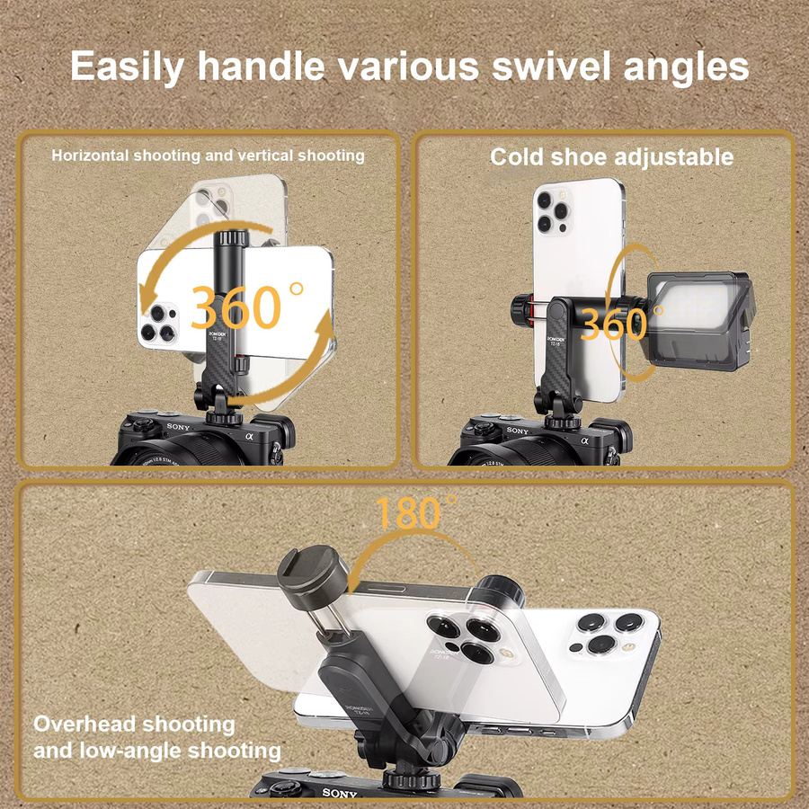 Ronkoen TZ-18 Universal Handy-Clip-Halterung mit 360 Grad Rotation und 1/4 Zoll Stativ-Adapter für Samsung, iPhone und Xiaomi in Schwarz - Bild 3