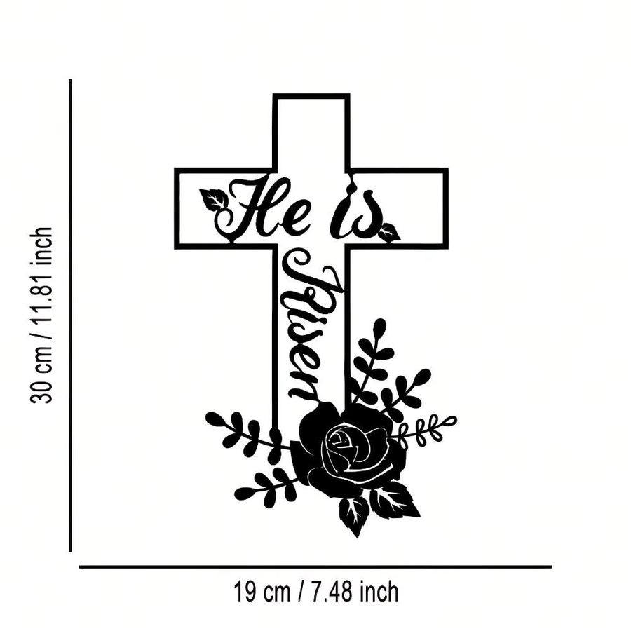 CIFBUY Er ist auferstanden Metall-Wandkunst, Vintage Oster-Religionsdekor in Schwarz mit floralem Design - Bild 2