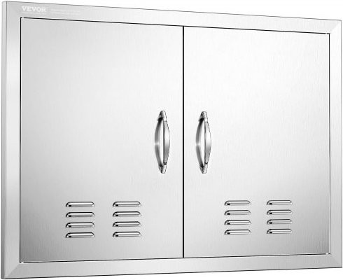 VEVOR Grill-Zugangstür aus Edelstahl in Silber, doppelte Außenküchentür für Grillstation und Außenschrank, flächenbündig montiert mit Griffen und Lüftungsschlitzen, B/H: 76,2 x 53,3 cm - Bild 1