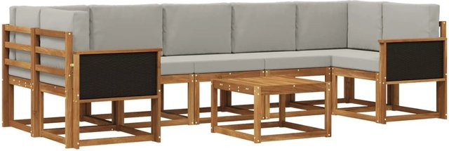 vidaXL Outdoor-Sofagarnitur L-Form aus Akazienholz mit 6 Kissen in Braun und Hellgrau - Bild 1