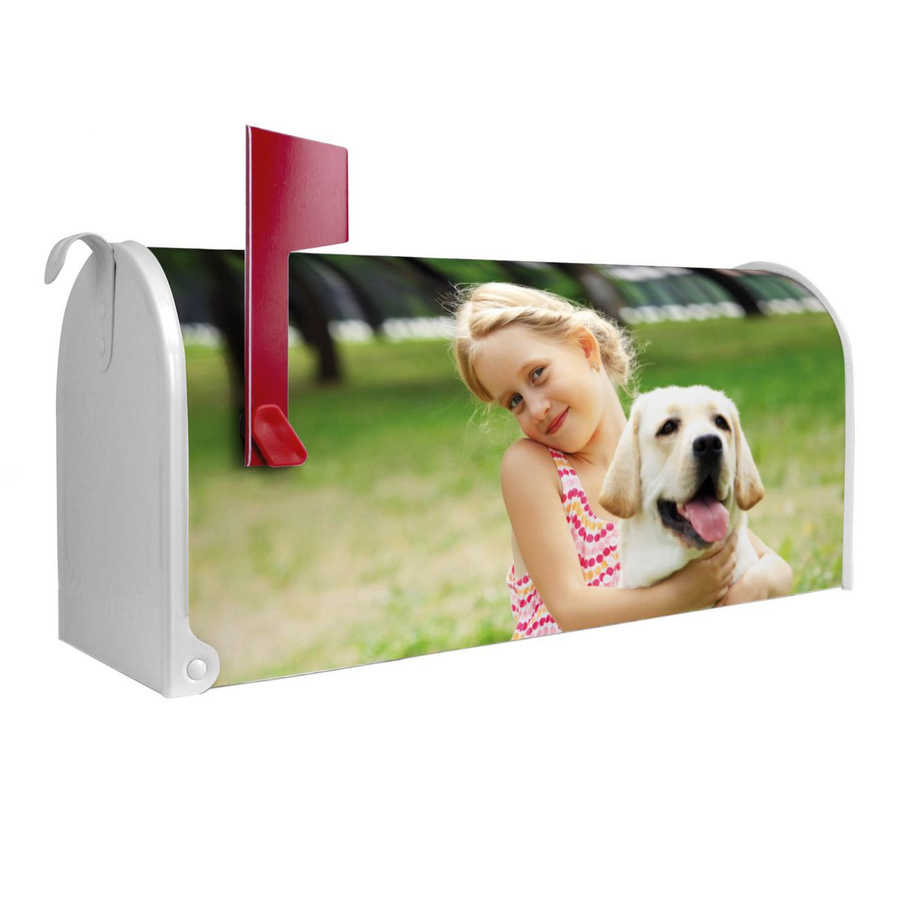 Amerikanischer Briefkasten von banjado in Weiß mit roter Fahne aus Stahl, B/H/T: 48,0 x 22,0 x 17,0 cm - Bild 1