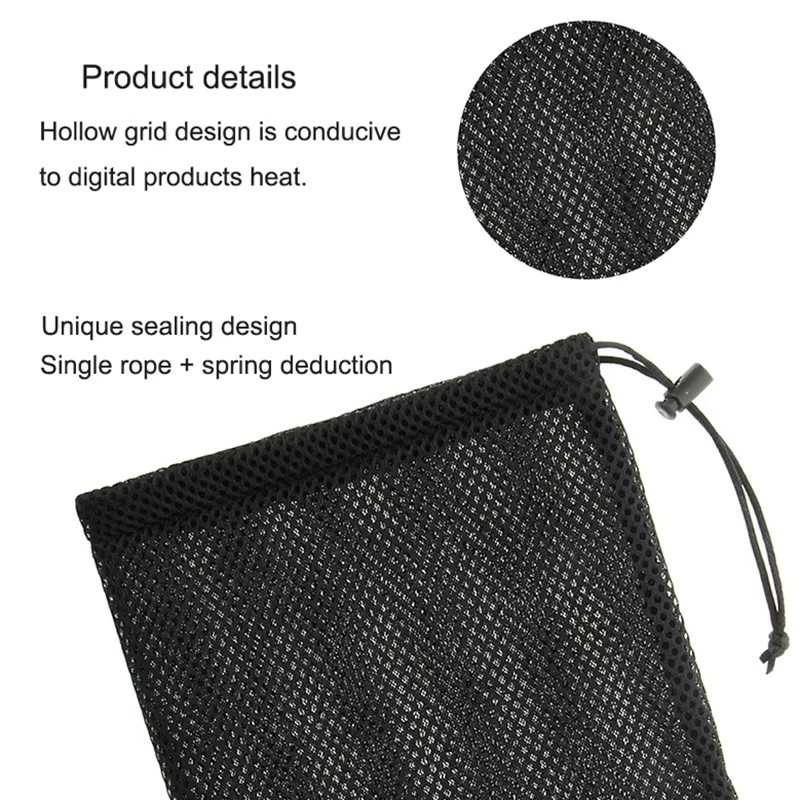 HAWEEL Nylon-Netzbeutel mit Kordelzug und Halteschnur für iPad und Tablets bis 7,9 Zoll, Schwarz, B: 24 cm, H: 16 cm - Bild 3