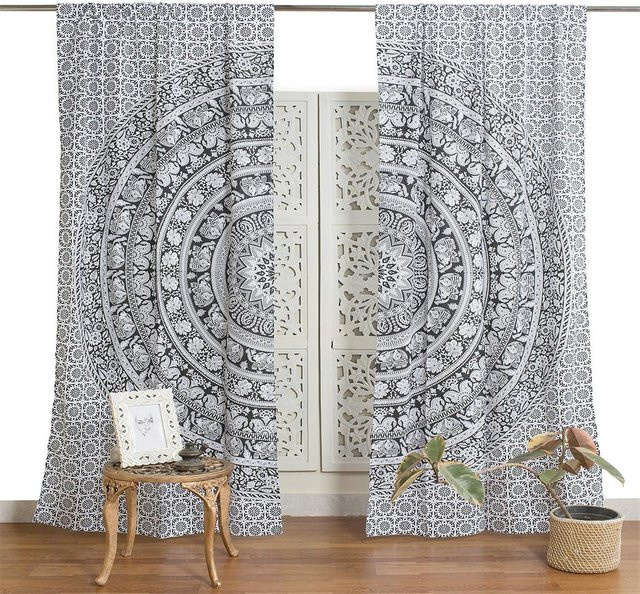 Böhmische Vorhänge mit Mandala-Muster von Yiran Furniture in Blau und Silber, semi-transparent im Hippie-Stil, Breite: 100 cm, Höhe: 160 cm - Bild 1