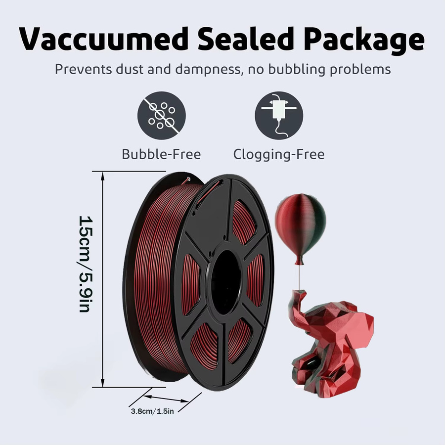 DINGSUN 3D Seiden Dual-Color PLA Filament 2-in-1 Chrom-Koextrusion Farbwechsel Schwarz-Lila 1,75 mm - Bild 2