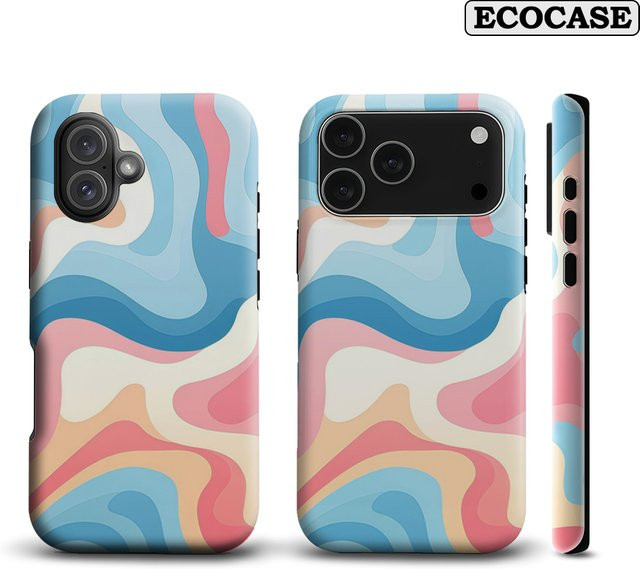 Handyhülle Blue Pink Wave Art für Apple iPhone 17 16 15 14 13 12 11 Pro Max Plus mit doppelschichtiger Rückseite in Blau, Pink und Multicolour - Bild 1