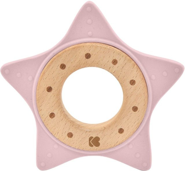 Kikkaboo Star Beißring Greifling Zahnhilfe Buchenholz Silikon rosa ab Geburt - Bild 1