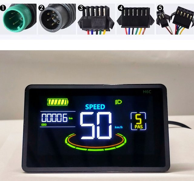 Mcezdy UART2 H6C Elektrisches E-Bike LCD Display mit farbigem Speedometer für 24 V-60 V Mountainbikes in Schwarz und Multicolour - Bild 1