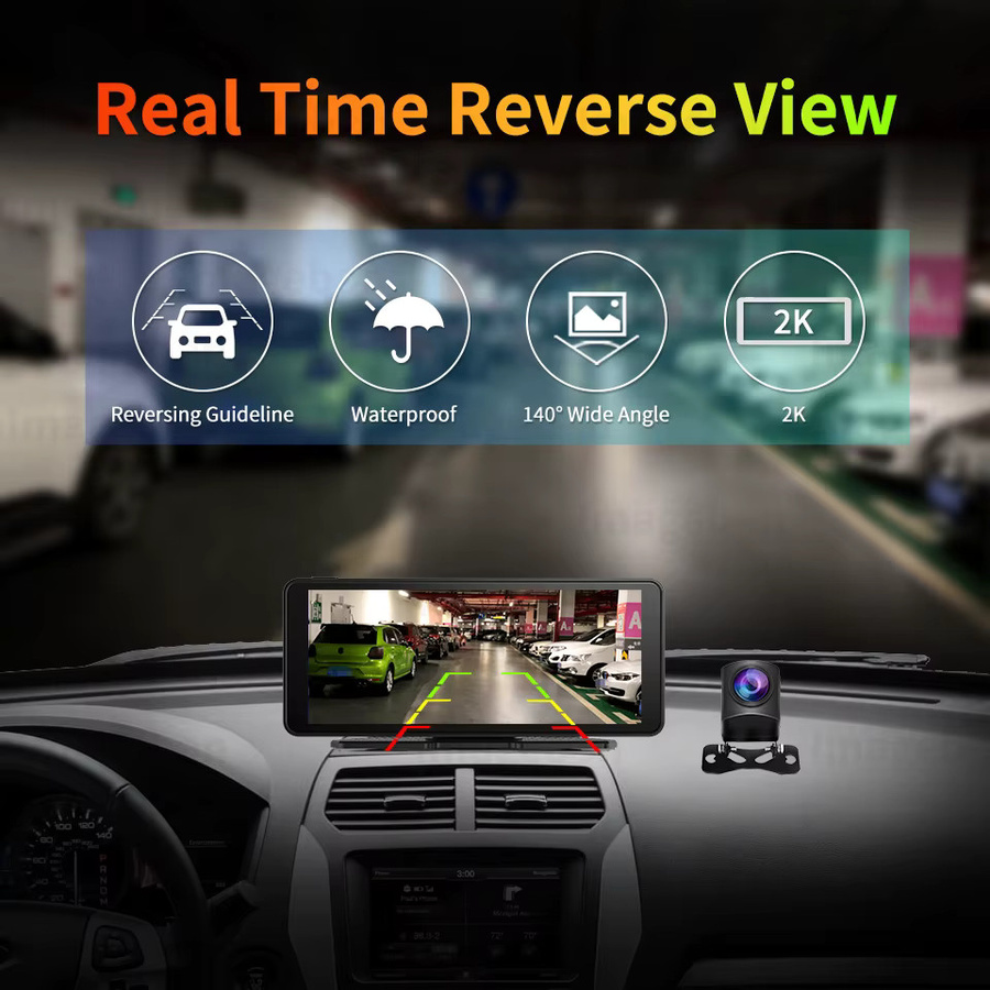 Imagebon 6,86 Zoll Dashcam Rückspiegelkamera mit ADAS, Wireless CarPlay, Android Auto, Bluetooth, AUX, GPS und FM, Schwarz - Bild 6