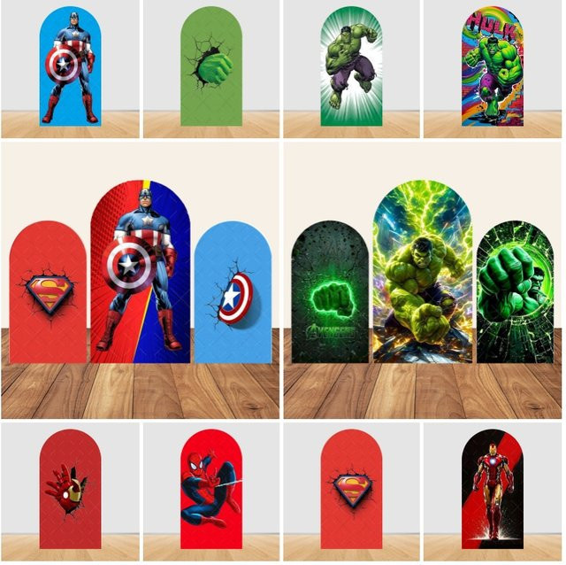 Marvel Avengers Fotohintergrund mit Ironman und Spiderman für Kindergeburtstage und Fotostudios, mehrfarbig - Bild 1
