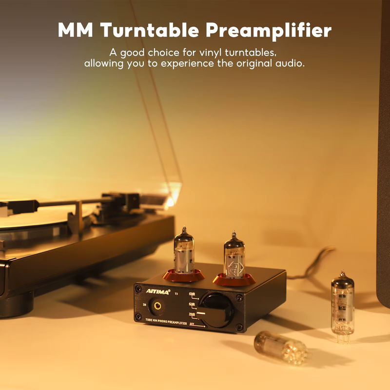 AIYIMA T3 Vakuum Vorverstärker mit 6A2 Röhren, MM Phono Vinyl Plattenspieler Stereo Vorverstärker, Schwarz - Bild 3