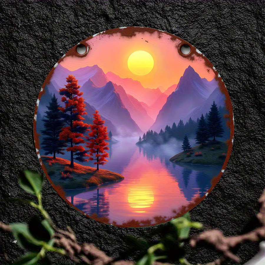 Runde Metall-Wandkunst von Potdemiel mit Mountain Sunset Motiv in Multicolour, Durchmesser: 20,32 cm - Bild 3
