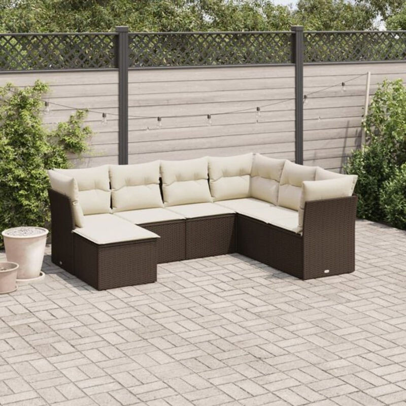 Vidaxl 7-teilige Garten-Sofagarnitur aus Poly-Rattan in Braun mit cremefarbenen Kissen im modernen Design - Bild 1