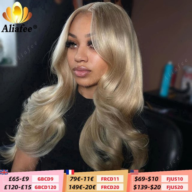 Aliafee Echthaar Perücke, Grau Aschblonde, 13x6 Frontal, Damen - Bild 1