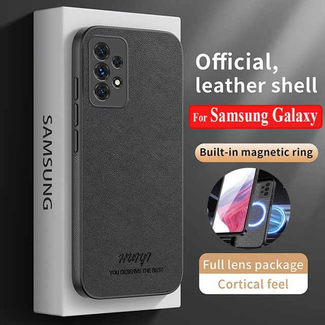 Matte Silikonhülle mit Litschi-Textur aus Leder für Samsung Galaxy A55 A54 A53 A52 A51 A35 A34 A30S A23 A15 A14 A50S A50 A71 in Schwarz oder Braun - Bild 1
