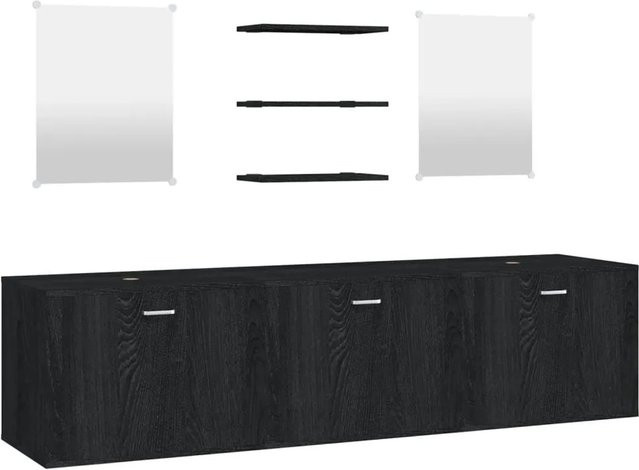 vidaXL 6-tlg. Badmöbel-Set modern in Schwarz matt mit Waschtischunterschrank und Spiegelschrank aus MDF und Glas, B/T/H: 45 x 45 x 45 cm - Bild 1