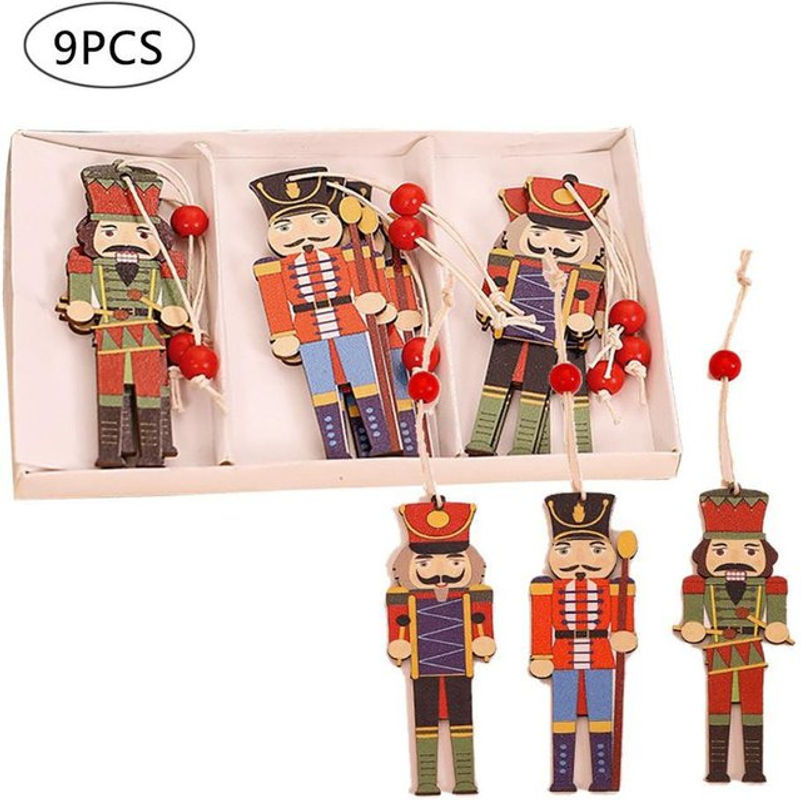 9er Set CosyHome Nussknacker Holzfiguren als bunte Weihnachtshängeornamente für deinen Weihnachtsbaum - Bild 1